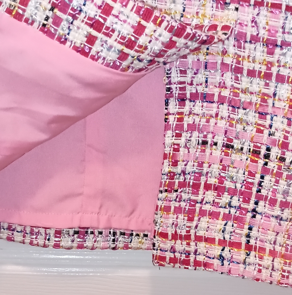 Talbots RSVP Pink Tweed Ribbon Sleeveless shift dress size 2 Petite - Picture 3 of 10